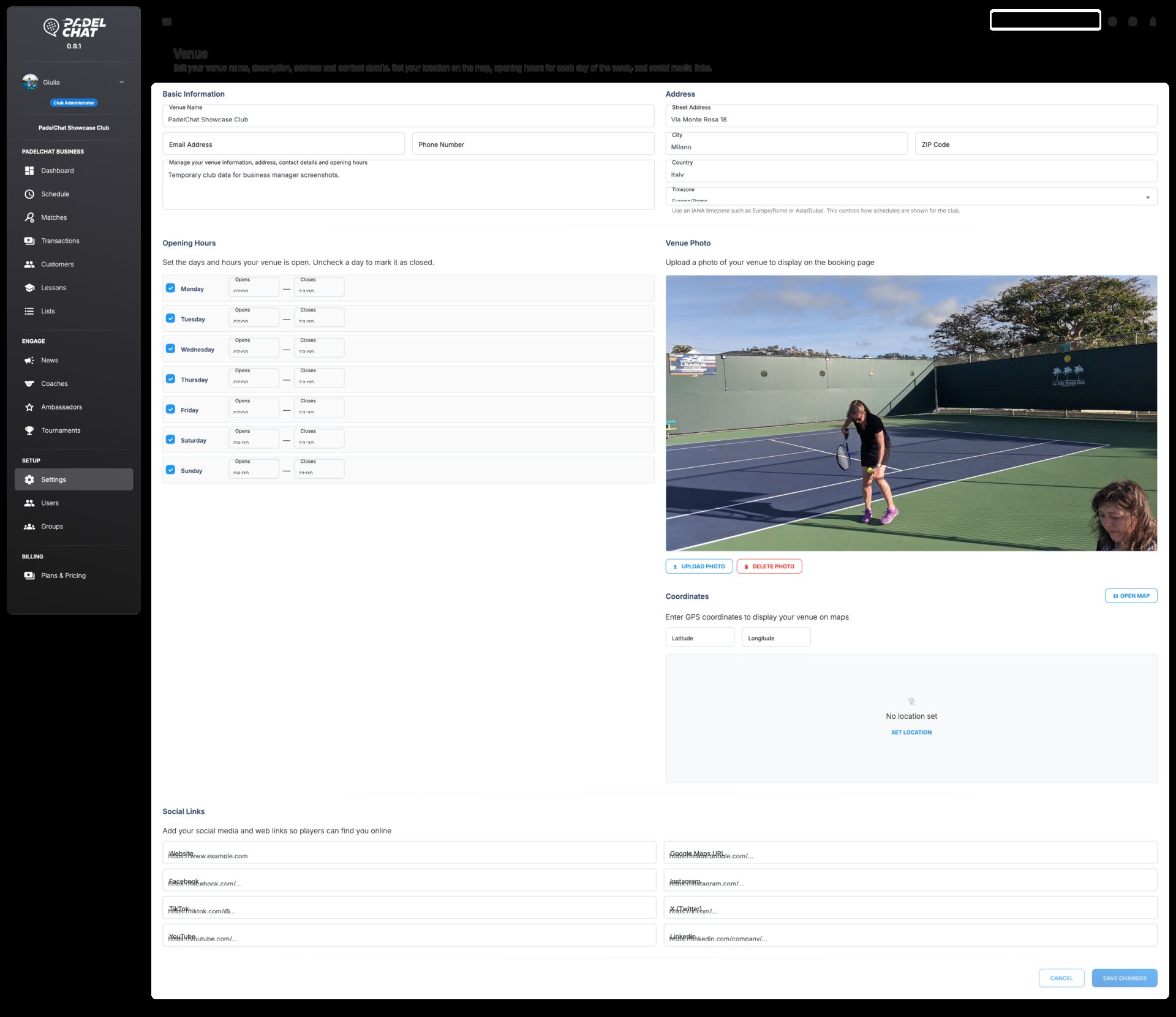Operations dashboard - Venue profile